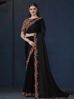 Black Crepe Satin Silk Party Wear Saree